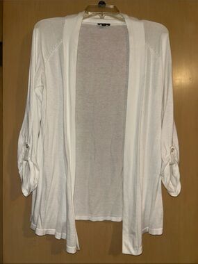 Express White Open-Front Draped Cardigan with Roll-Tab Sleeves